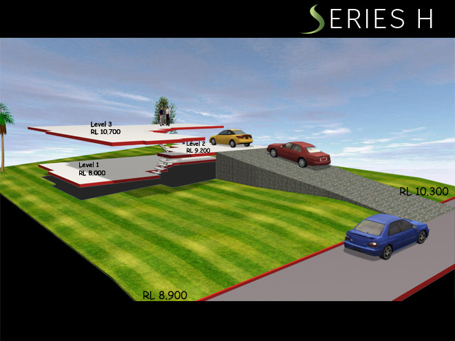 Series H COMBINATION DOWNWARDS & SIDEWAYS SLOPING LAND, Home Design, Split Level Homes