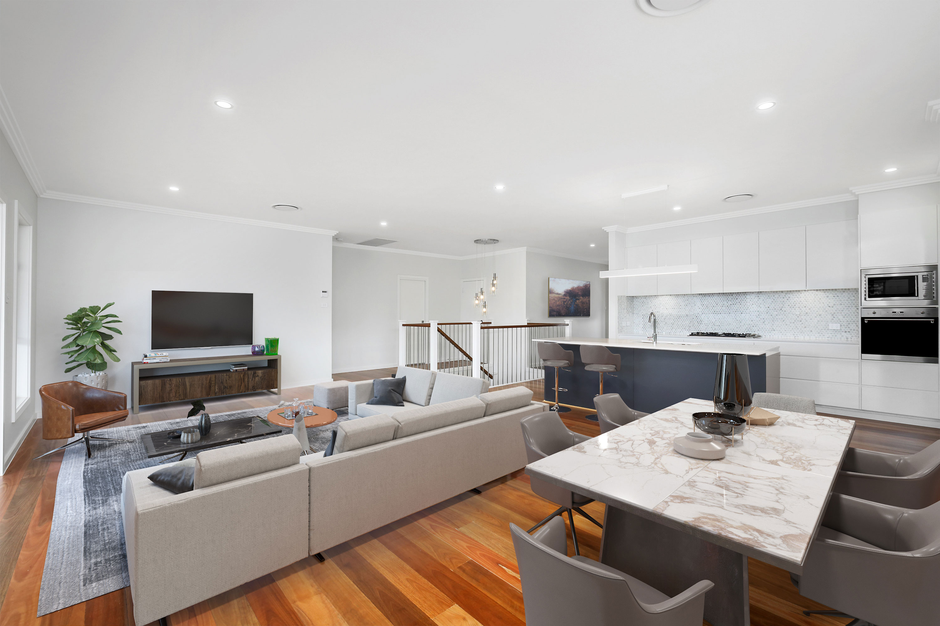 Open plan living area in a full split home design